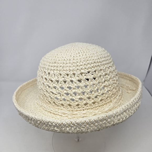 VINTAGE XHILARATION CREAM 100% PAPER OPEN WEAVE SUN HAT ROLLED BRIM WOMEN OS - Picture 4 of 12